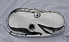 AFTER PHOTO OF TRIUMPH MOTORCYCLE COVER PIECE AFTER CHROME POLISHING TO A MIRROR FINISH!