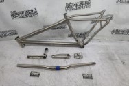 Titanium Custom Bicycle Frame, Stem, Cranks and Handlebar BEFORE Chrome-Like Metal Polishing - Aluminum Polishing - Titanium Polishing Services - Bicycle Polishing Service 