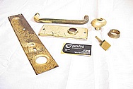 Brass Door Trim Pieces and Handle Set BEFORE Chrome-Like Metal Polishing and Buffing Services