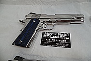 3 Blue Grip Colt Government Model .45 Caliber Guns / Pistols AFTER Chrome-Like Metal Polishing - Stainless Steel Polishing