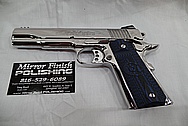 3 Blue Grip Colt Government Model .45 Caliber Guns / Pistols AFTER Chrome-Like Metal Polishing - Stainless Steel Polishing