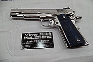 3 Blue Grip Colt Government Model .45 Caliber Guns / Pistols AFTER Chrome-Like Metal Polishing - Stainless Steel Polishing