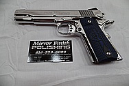 3 Blue Grip Colt Government Model .45 Caliber Guns / Pistols AFTER Chrome-Like Metal Polishing - Stainless Steel Polishing