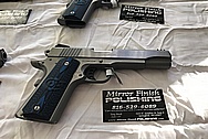 3 Blue Grip Colt Government Model .45 Caliber Guns / Pistols BEFORE Chrome-Like Metal Polishing - Stainless Steel Polishing