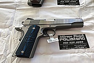3 Blue Grip Colt Government Model .45 Caliber Guns / Pistols BEFORE Chrome-Like Metal Polishing - Stainless Steel Polishing
