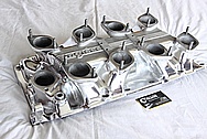 Inglese V8 Aluminum Intake Manifold AFTER Chrome-Like Metal Polishing and Buffing Services / Restoration Services with Center Left Untouched Per Customer Request