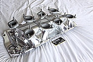 Inglese V8 Aluminum Intake Manifold AFTER Chrome-Like Metal Polishing and Buffing Services / Restoration Services with Center Left Untouched Per Customer Request