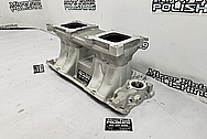 Weiand Aluminum V8 Intake Manifold BEFORE Chrome-Like Metal Polishing and Buffing Services - Aluminum Polishing