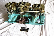 1965 Pontiac GTO Tri Power Cast Iron Intake Manifold and Carbs BEFORE Chrome-Like Metal Polishing and Buffing Services Plus Painting Services 