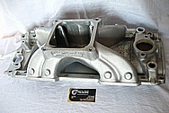 Aluminum Edelbrock Victor V8 Intake Manifold BEFORE Chrome-Like Metal Polishing and Buffing Services Plus Painting Services
