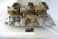 Aluminum Tri Power Intake Manifold and Carburetors BEFORE Chrome-Like Metal Polishing - Aluminum Polishing