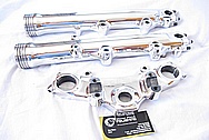 Motorcycle Aluminum Triple Tree and Lower Shock Arms AFTER Chrome-Like Metal Polishing and Buffing Services