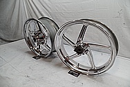 Aluminum 5 Blade Motorcycle Wheel AFTER Chrome-Like Metal Polishing 