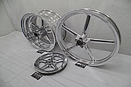 Harley Davidson Rocker Custom Aluminum Motorcycle Wheels and Drive Pulley AFTER Chrome-Like Metal Polishing - Aluminum Polishing Services