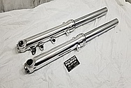 Triumph Bobber Motorcycle Aluminum Fork Legs AFTER Chrome-Like Metal Polishing and Buffing Services / Restoration Services - Aluminum Polishing