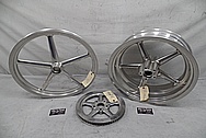 Harley Davidson Rocker Custom Aluminum Motorcycle Wheels and Drive Pulley BEFORE Chrome-Like Metal Polishing - Aluminum Polishing Services