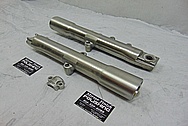 Harley Davidson Motorcycle Aluminum Lower Forks BEFORE Chrome-Like Metal Polishing and Buffing Services / Restoration Services - Motorcycle Aluminum Polishing