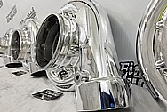 (4) 6,000 Horsepower PRI Show Aluminum Cast Turbo Housings AFTER Chrome-Like Metal Polishing and Buffing Services - Aluminum Polishing