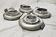 (4) 6,000 Horsepower PRI Show Aluminum Cast Turbo Housings BEFORE Chrome-Like Metal Polishing and Buffing Services - Aluminum Polishing