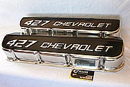 427 Chevrolet Aluminum Engine Valve Covers AFTER Chrome-Like Metal Polishing and Buffing Services Plus Custom Painting Services 