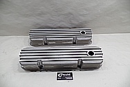 Ford 351 Cleveland Engine Aluminum Valve Covers With Fins BEFORE Chrome-Like Metal Polishing - Aluminum Polishing Services