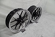 Intricate Aluminum Black Coated Motorcycle Wheels AFTER Chrome-Like Metal Polishing and Buffing Services - Aluminum Polishing