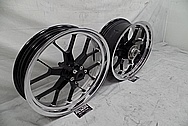 Intricate Aluminum Black Coated Motorcycle Wheels AFTER Chrome-Like Metal Polishing and Buffing Services - Aluminum Polishing