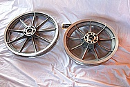 Aluminum Motorcycle Wheel BEFORE Chrome-Like Metal Polishing and Buffing Services Plus Custom Painting Services 