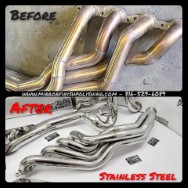 Stainless Steel Headers BEFORE/AFTER Chrome-Like Polishing and Buffing Services plus Stainless Steel Finishing Services