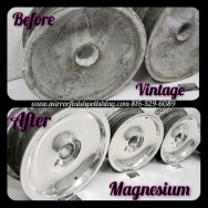 Vintage Magnesium Wheels BEFORE/AFTER Chrome-Like Polishing and Buffing Services plus Magnesium Finishing Services