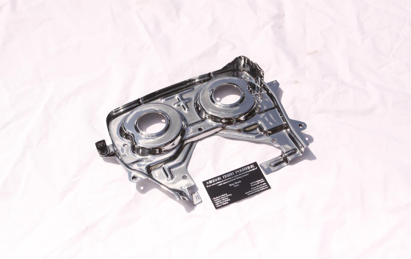 Toyota Supra Timing Belt Backplate Steel Piece AFTER Chrome - Like Metal Polishing and Buffing Services
