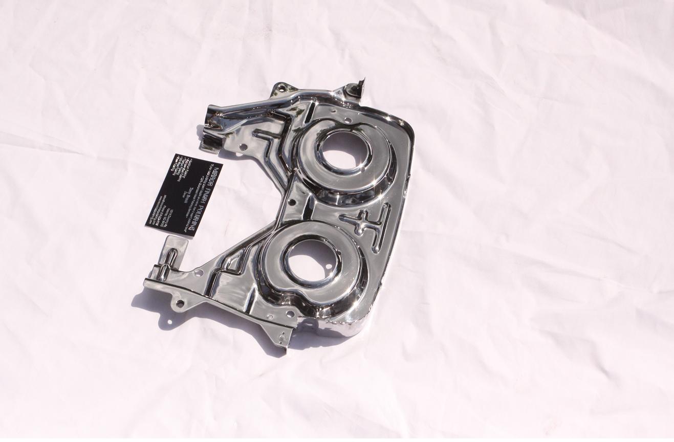 Toyota Supra Timing Belt Backplate Steel Piece AFTER Chrome - Like Metal Polishing and Buffing Services