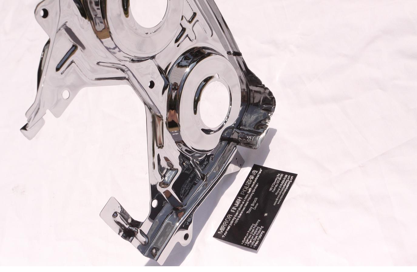 Toyota Supra Timing Belt Backplate Steel Piece AFTER Chrome - Like Metal Polishing and Buffing Services