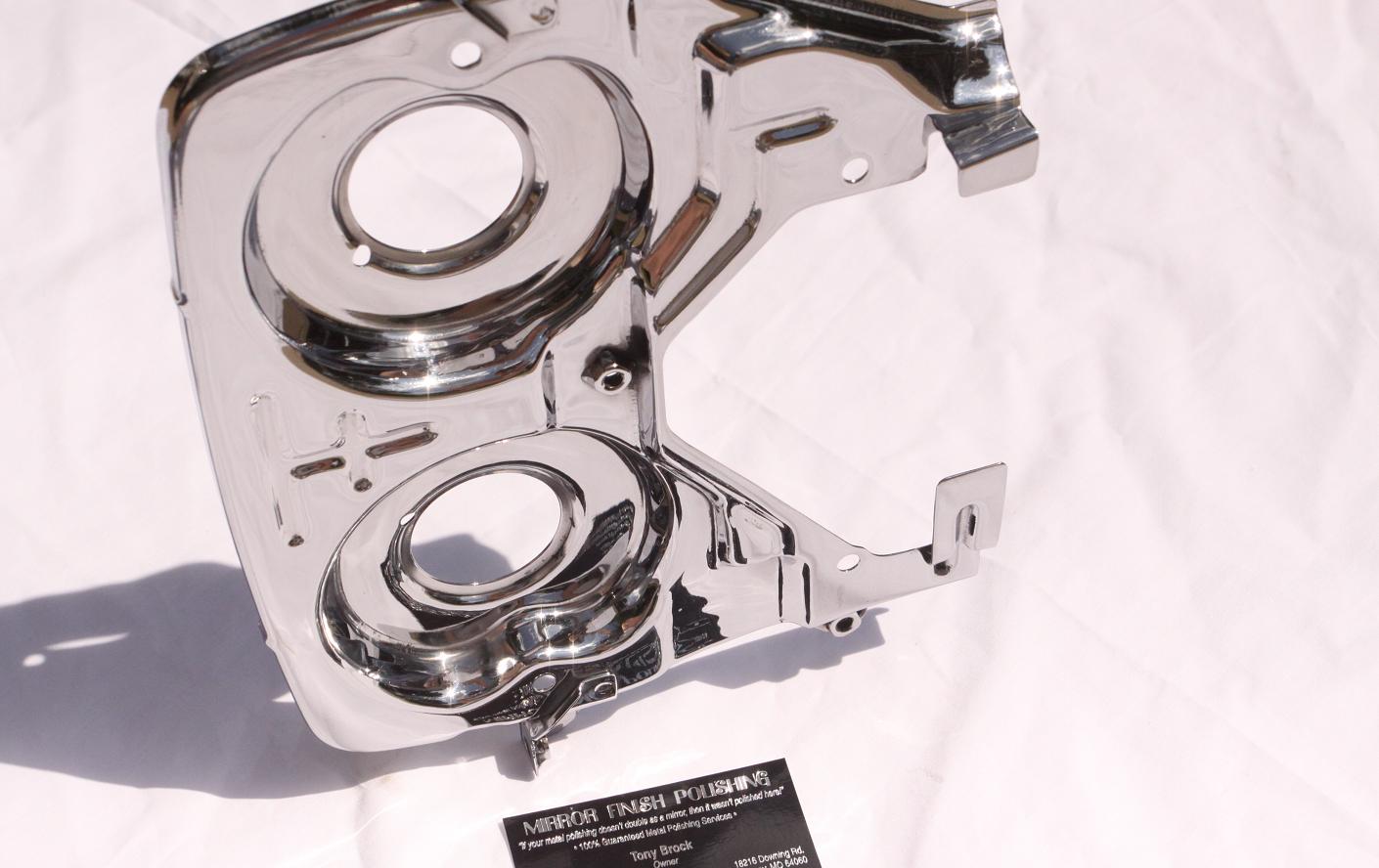Toyota Supra Timing Belt Backplate Steel Piece AFTER Chrome - Like Metal Polishing and Buffing Services