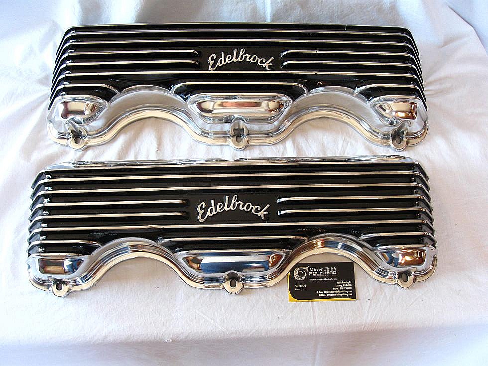 Edelbrock Aluminum Valve Covers AFTER Metal Polishing and Painting Services