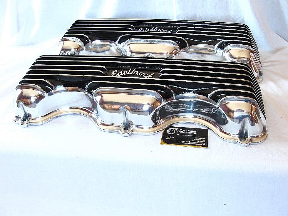 Edelbrock Aluminum Valve Covers AFTER Metal Polishing and Painting Services