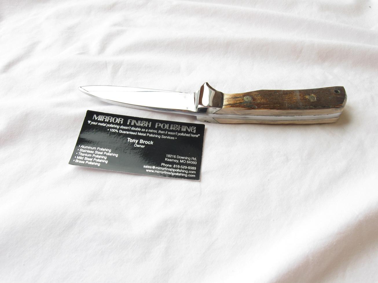 Knife with AST-34 Blade and Fossil Mammoth Ivory AFTER Chrome - Like Metal Polishing and Buffing Services