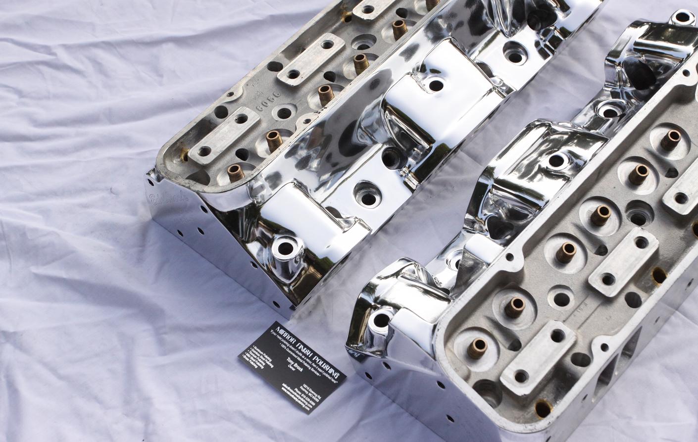 Chevy V8 Edelbrock Performer RPM Cylinder Head AFTER Chrome - Like Metal Polishing Services
