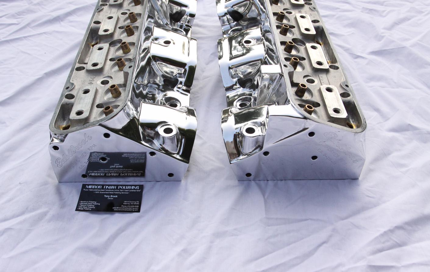 Chevy V8 Edelbrock Performer RPM Cylinder Head AFTER Chrome - Like Metal Polishing Services