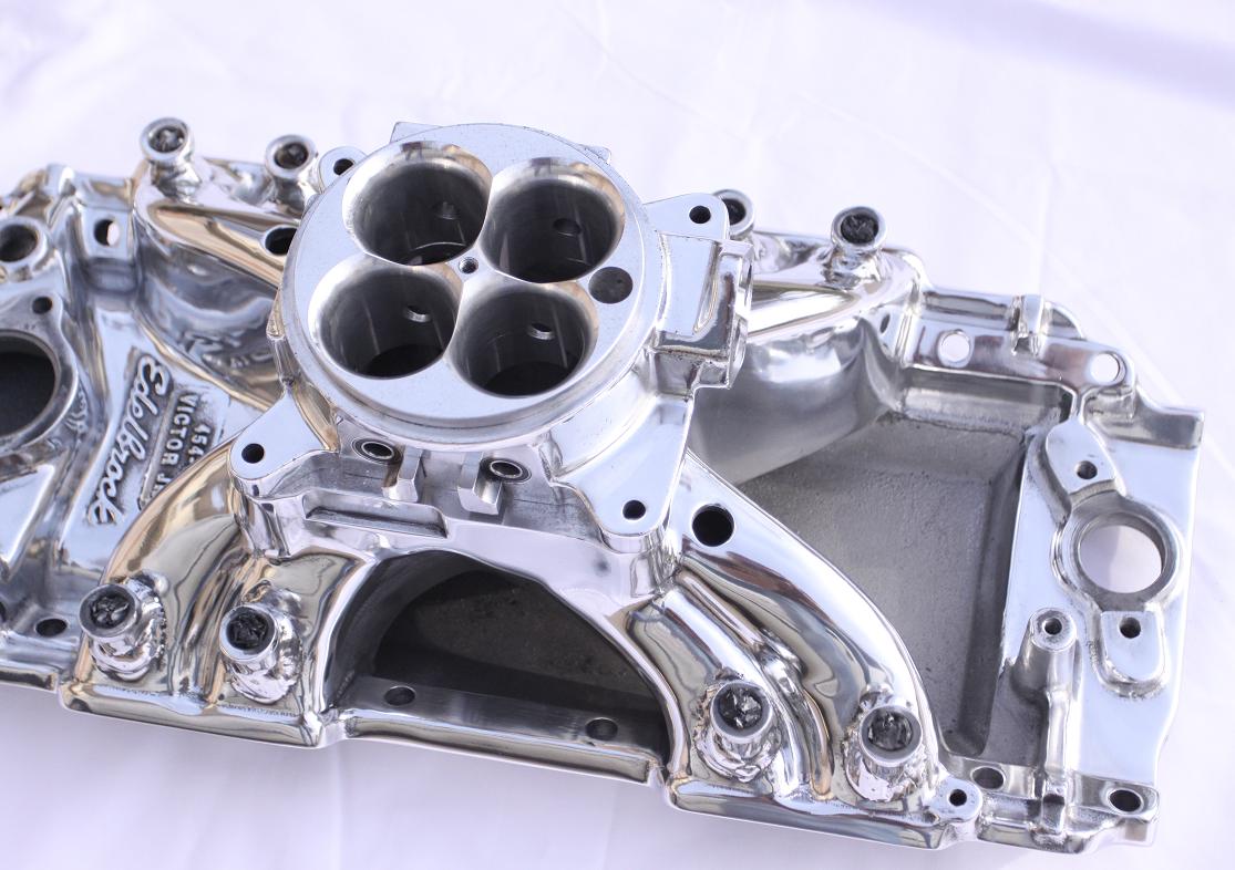 Edelbrock Chevy V8 Intake Manifold AFTER Chrome - Like Metal Polishing Services