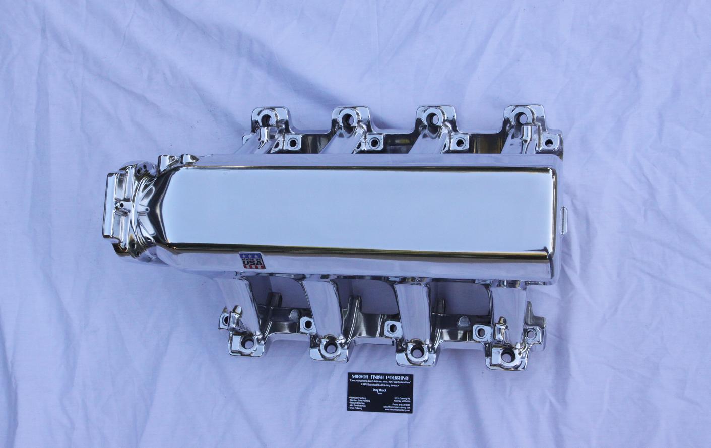 Edelbrock Chevy V8 Aluminum Intake Manifold AFTER Chrome - Like Metal Polishing and Buffing Services