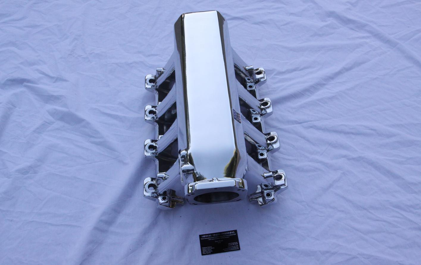 Edelbrock Chevy V8 Aluminum Intake Manifold AFTER Chrome - Like Metal Polishing and Buffing Services