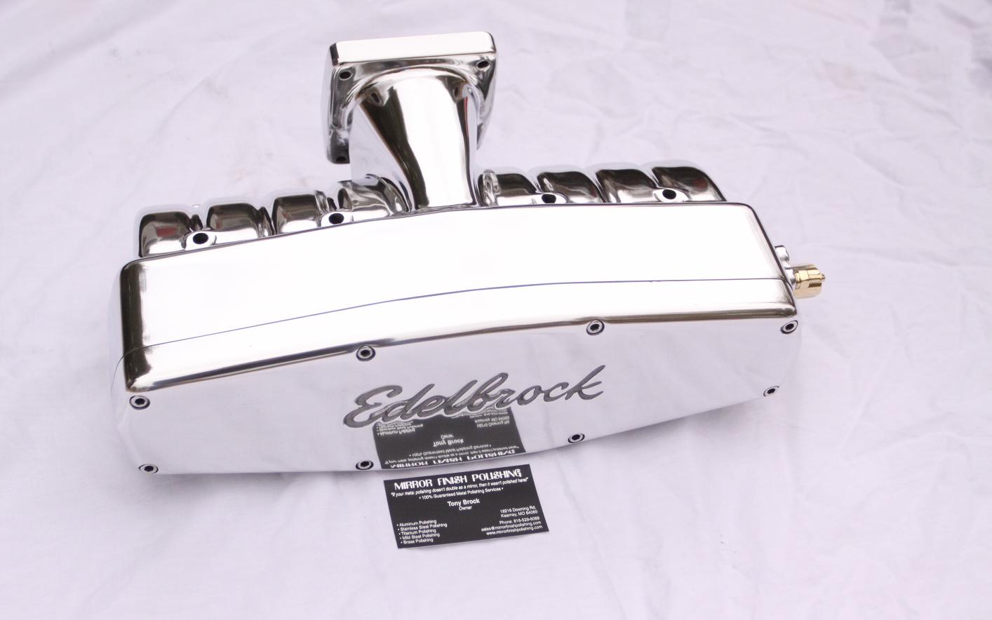 Edelbrock V8 Ford Mustang Aluminum Intake Manifold AFTER Chrome - Like Aluminum Metal Polishing and Buffing Services