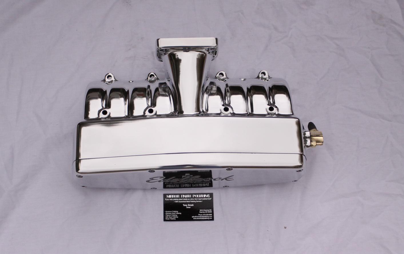 Edelbrock V8 Ford Mustang Aluminum Intake Manifold AFTER Chrome - Like Aluminum Metal Polishing and Buffing Services
