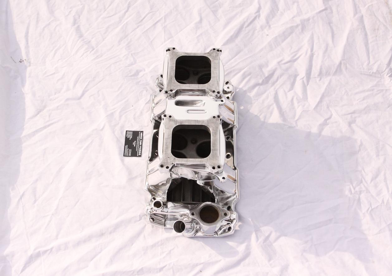 Edelbrock V8 Ford Mustang Aluminum Intake Manifold AFTER Chrome - Like Aluminum Metal Polishing and Buffing Services