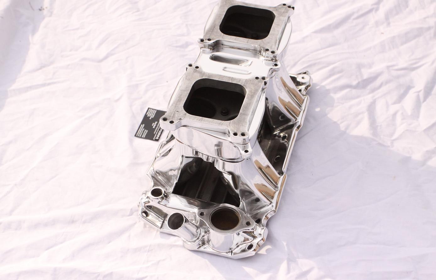Edelbrock V8 Ford Mustang Aluminum Intake Manifold AFTER Chrome - Like Aluminum Metal Polishing and Buffing Services