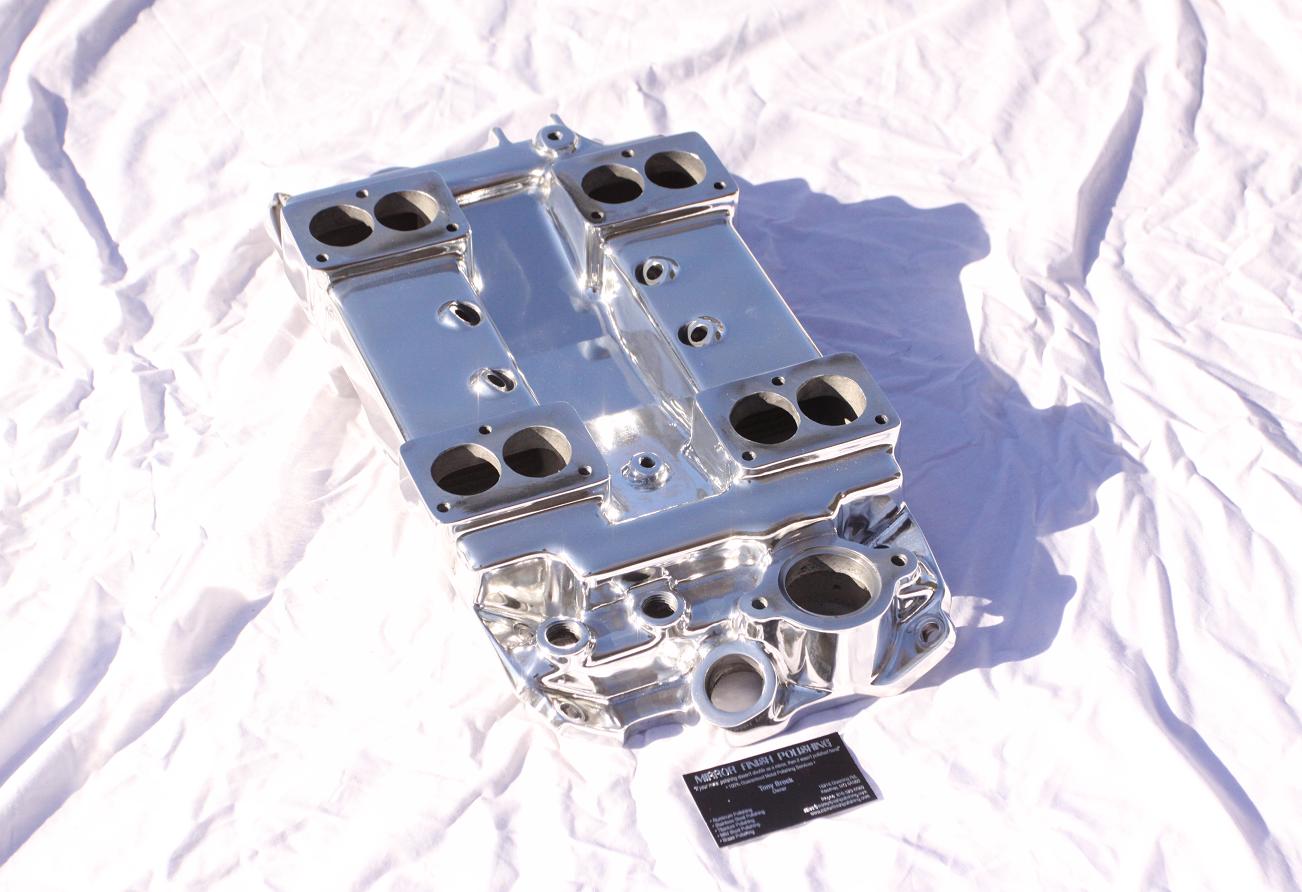 Offenhauser V8 4 Deuce Aluminum Intake Manifold AFTER Chrome - Like Aluminum Metal Polishing and Buffing Services
