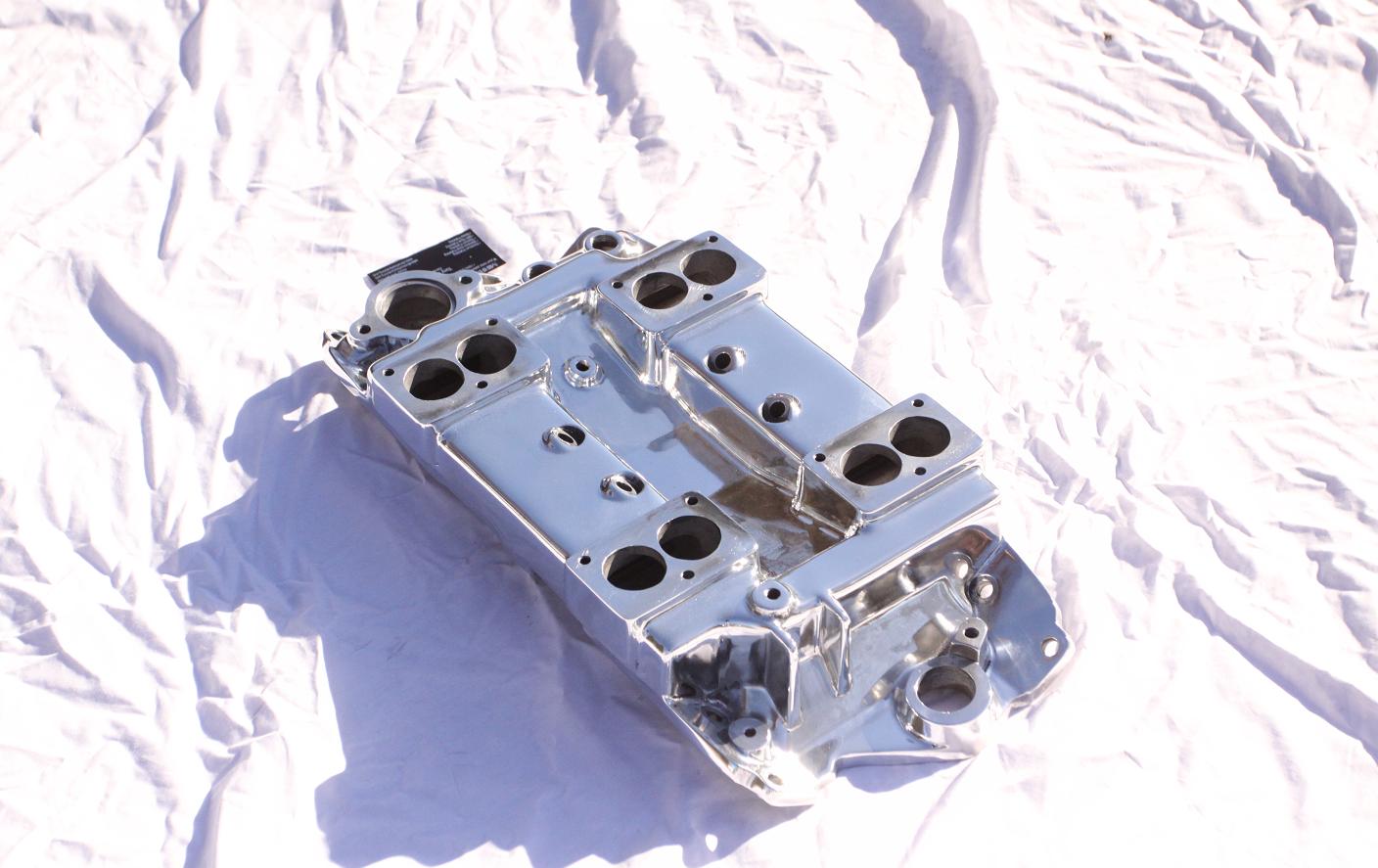 Offenhauser V8 4 Deuce Aluminum Intake Manifold AFTER Chrome - Like Aluminum Metal Polishing and Buffing Services