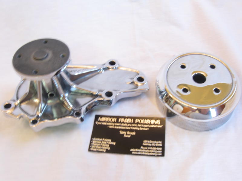 Mazda RX7 Aluminum Water Pump Pieces AFTER Chrome - Like Aluminum Metal Polishing and Buffing Services