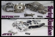 Harley Davidson Aluminum Engine Case BEFORE/AFTER Chrome -Like Polishing and Buffing Services plus Aluminum Finishing Services